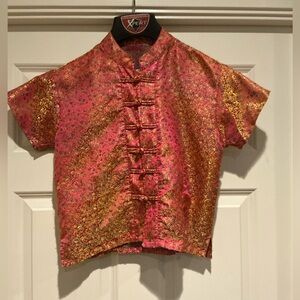 Pink and Gold Brocade Top With Mandarin Collar